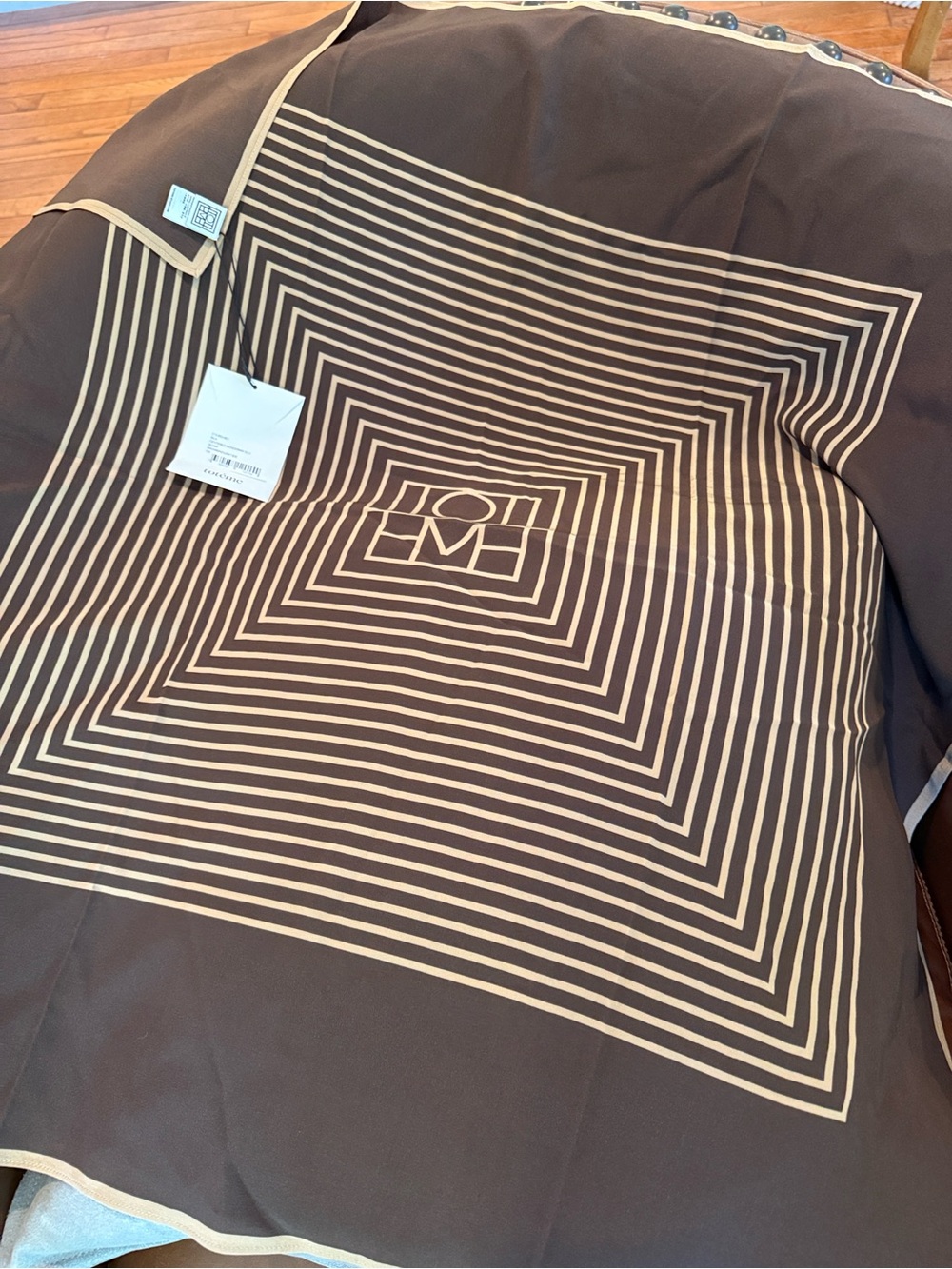 Toteme Silk Centered Monogram Scarf in Brown/Nougat - Picture 5 of 9